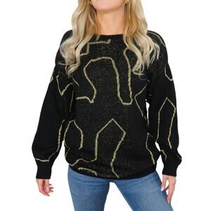 Kate Collins 1990s Vintage Black & Gold Chunky Knit Retro Sweater Medium Large